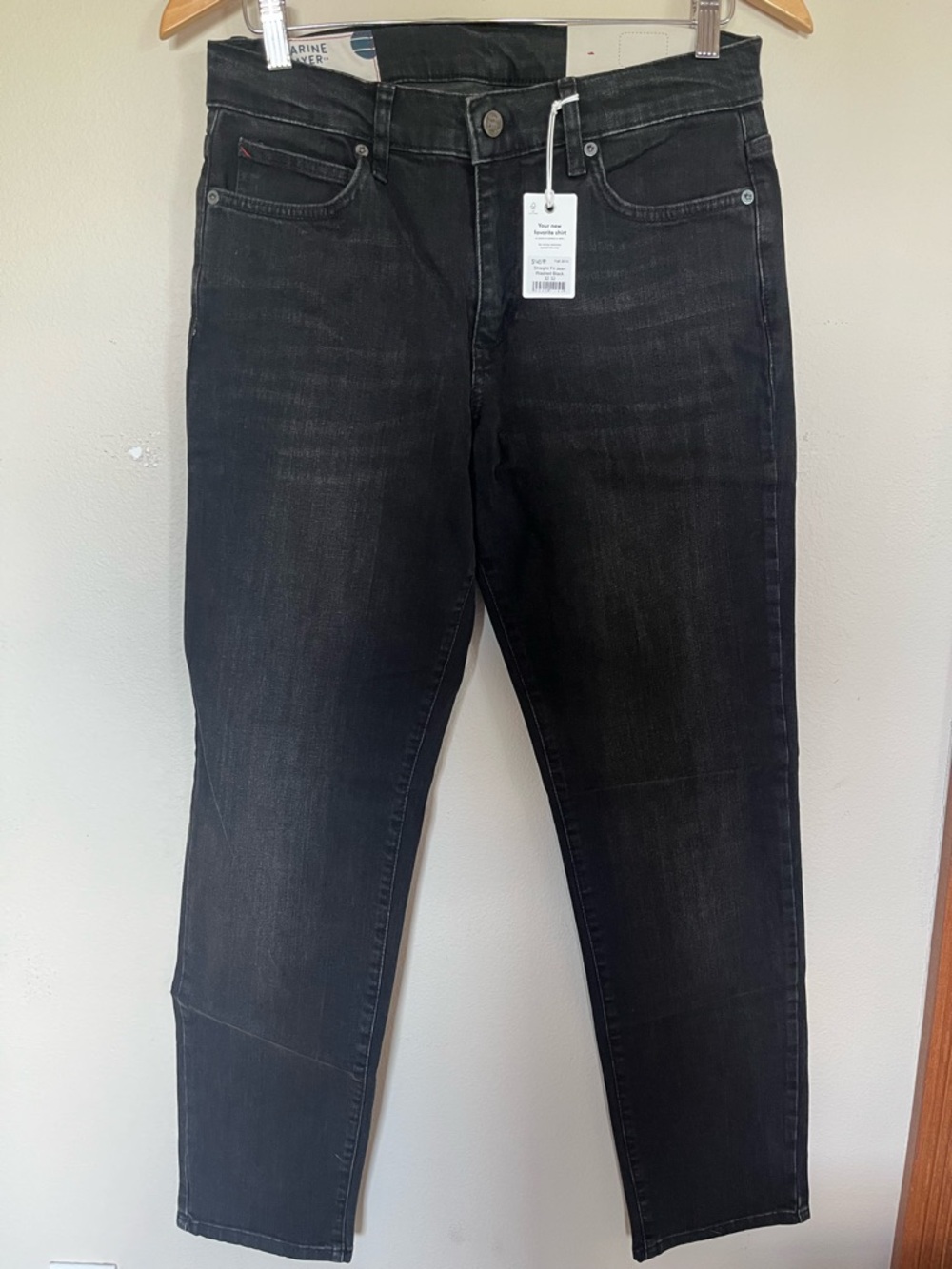 Marine Layer Straight Fit Jeans Mens 32x32 Washed Black Stretch Denim